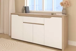 Sideboard Wendy - 184x46x86cm - 4 Türen und 1 Schublade - Eiche Dekor/Weiß