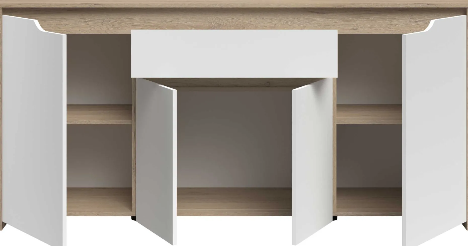 Sideboard Wendy - 184x46x86cm - 4 Türen und 1 Schublade - Eiche Dekor/Weiß