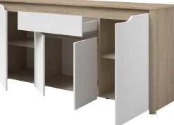 Sideboard Wendy - 184x46x86cm - 4 Türen und 1 Schublade - Eiche Dekor/Weiß