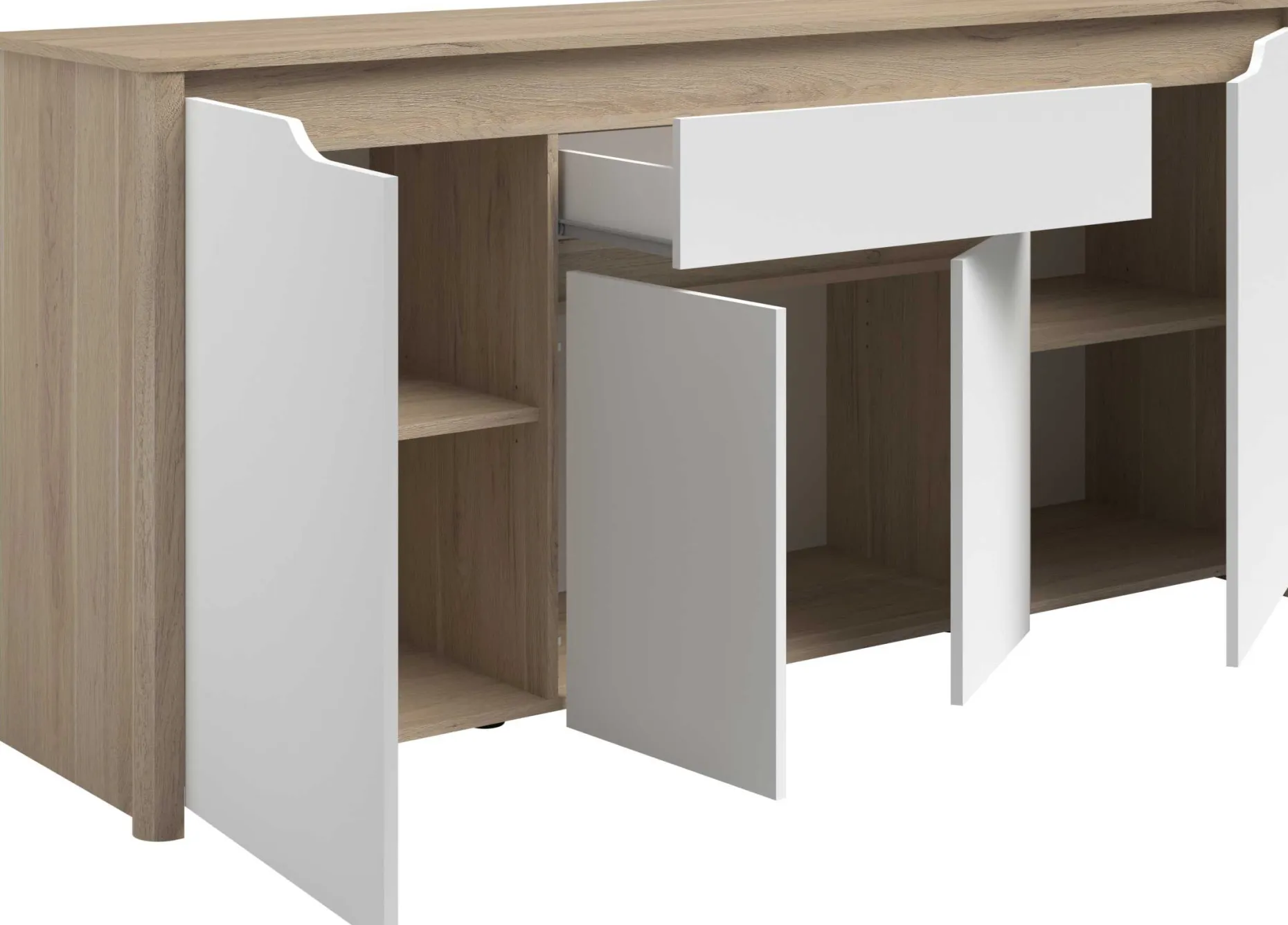 Sideboard Wendy - 184x46x86cm - 4 Türen und 1 Schublade - Eiche Dekor/Weiß