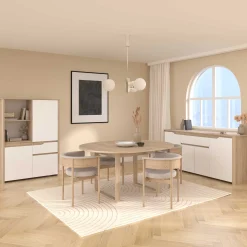 Sideboard Wendy - 184x46x86cm - 4 Türen und 1 Schublade - Eiche Dekor/Weiß