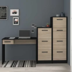 Parisot SilBüro-Set : Schreibtisch und zwei Aktenschränke - Eiche Dekor/schwarz