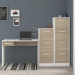 Parisot SilBüro-Set : Schreibtisch und zwei Aktenschränke - Eiche Dekor/Weiß