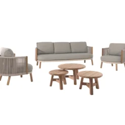 Gescova 3-Sitzer-Gartenbank Mendoza von - Teakholz und Olefin - 220x80x90cm - Beige