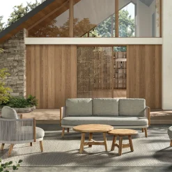 Gescova 3-Sitzer-Gartenbank Mendoza von - Teakholz und Olefin - 220x80x90cm - Beige