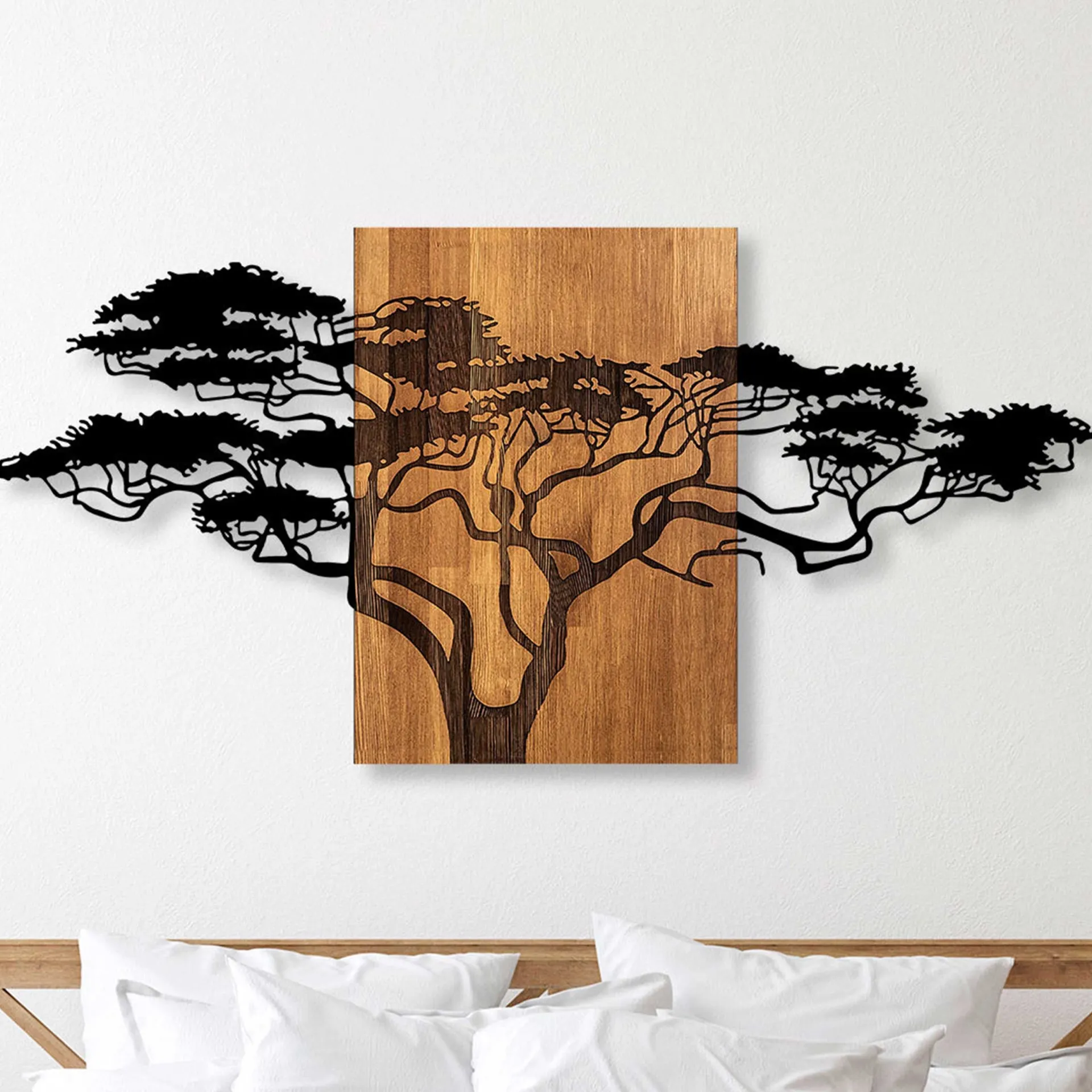 Emob Skyler Dekoratives Wandaccessoire aus Holz | Holz & Metall | 144 x 3 x 70 cm