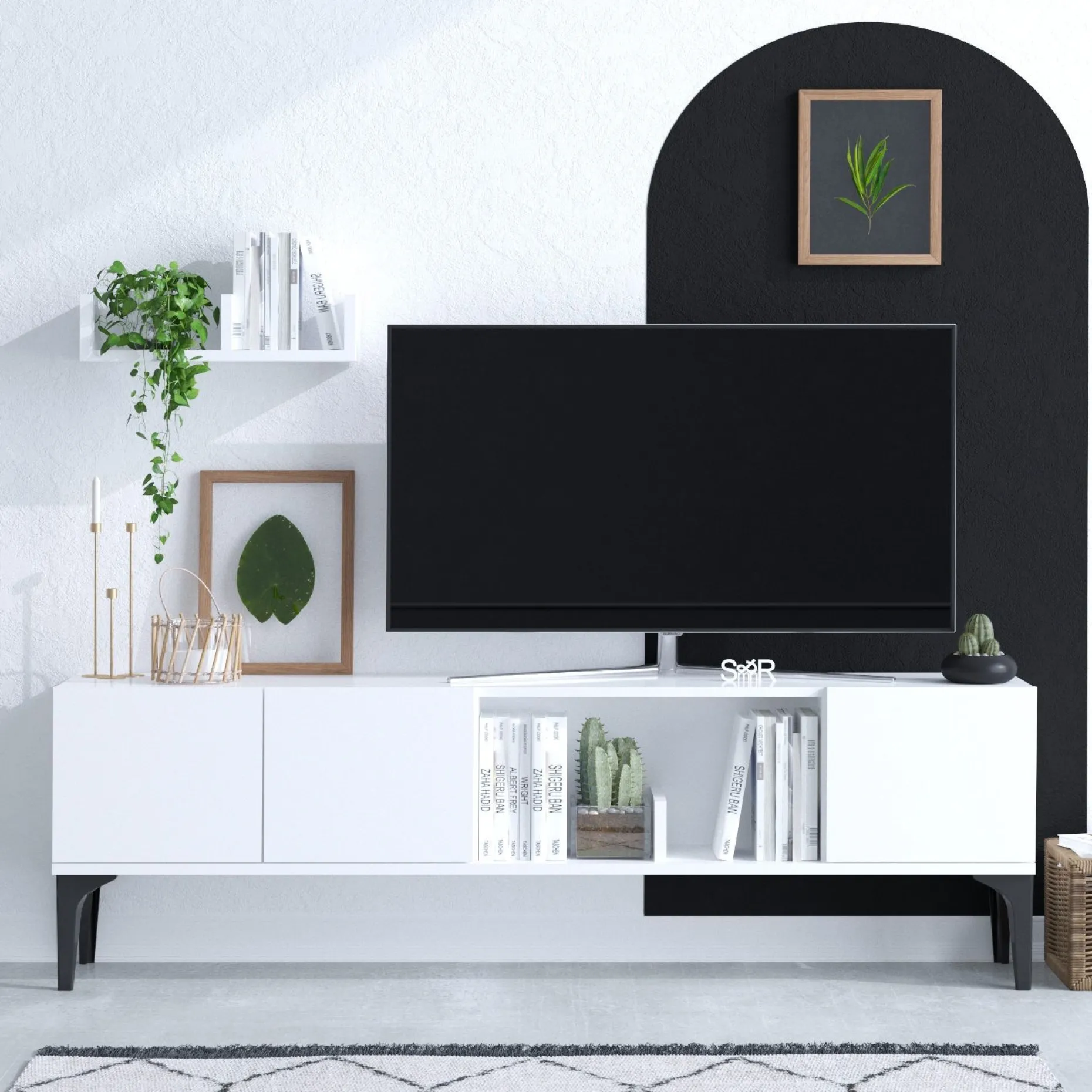 Smaragd TV-Element | 100% Melaminbeschichtung | Weiß