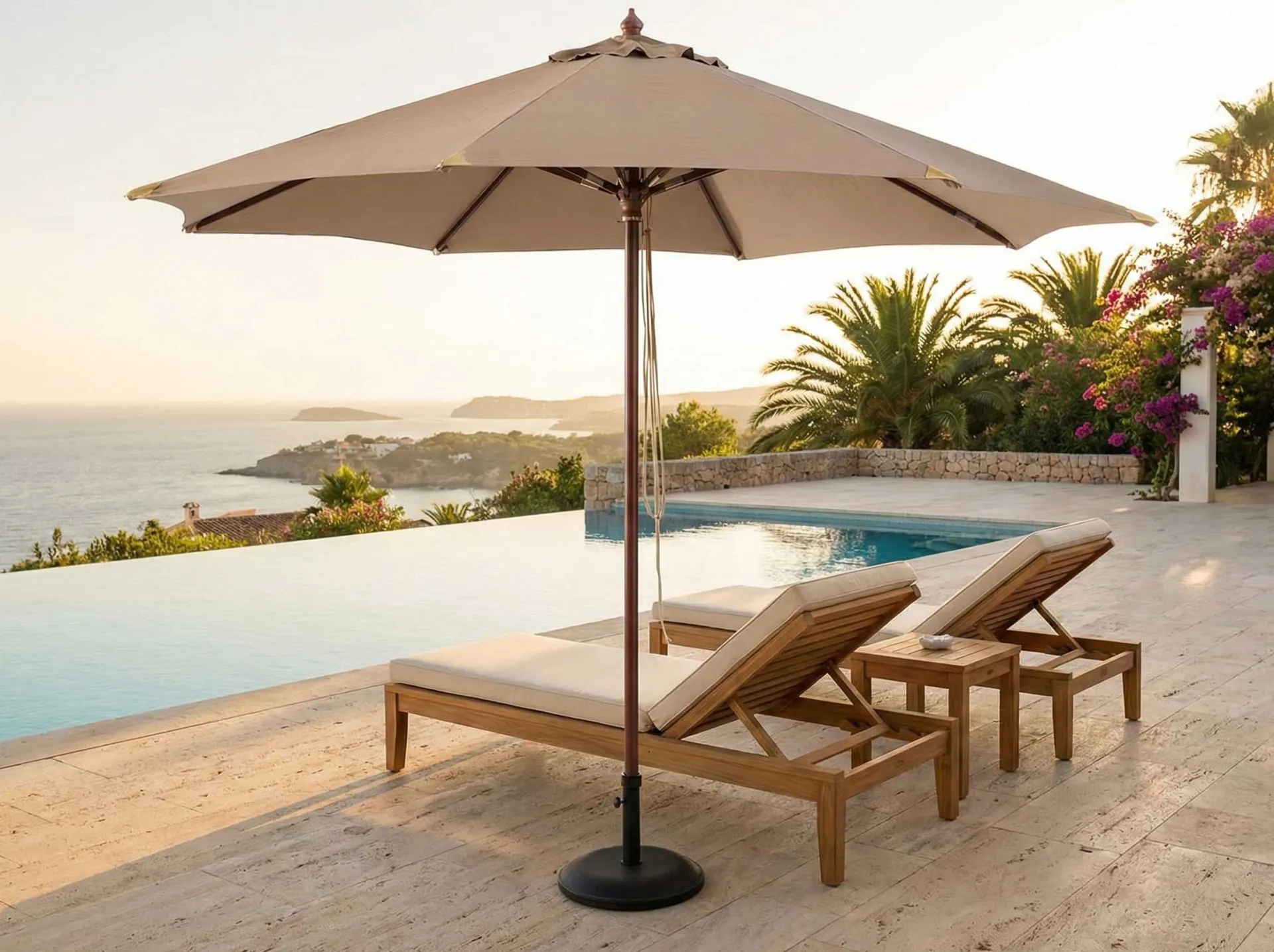 Gescova Sonnenschirm Joplin teak - Ø350cm - - robustes Olefin