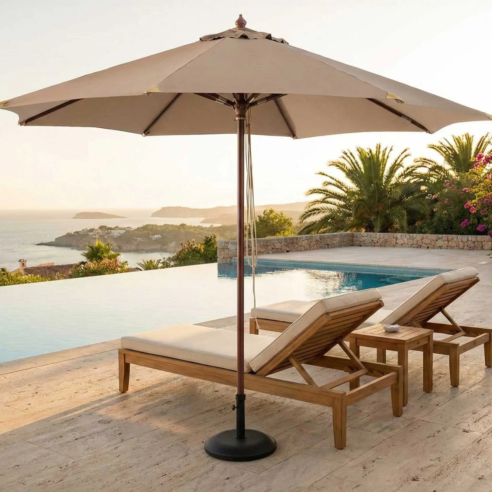 Gescova Sonnenschirm Joplin teak - Ø350cm - - robustes Olefin