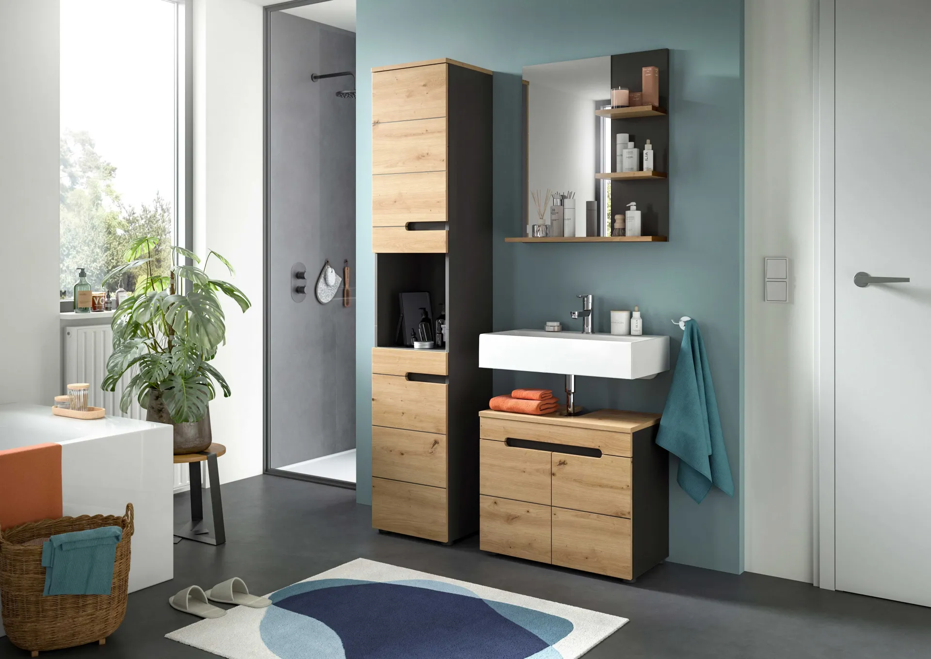 Xonox Spiegel Canu - basaltgrau & Holzoptik - 63x73x16 cm