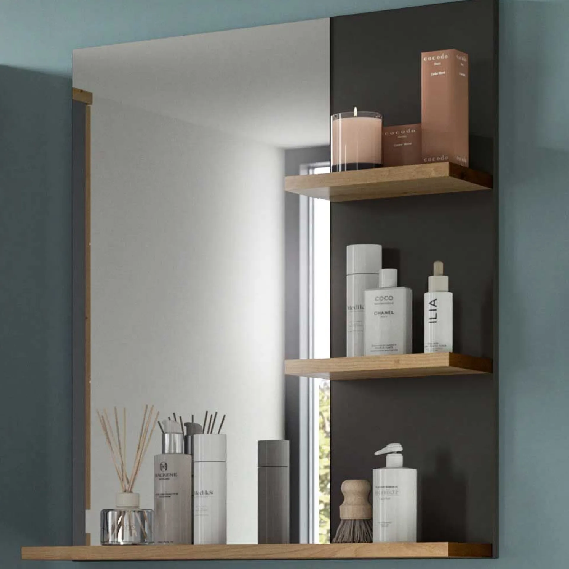 Xonox Spiegel Canu - basaltgrau & Holzoptik - 63x73x16 cm