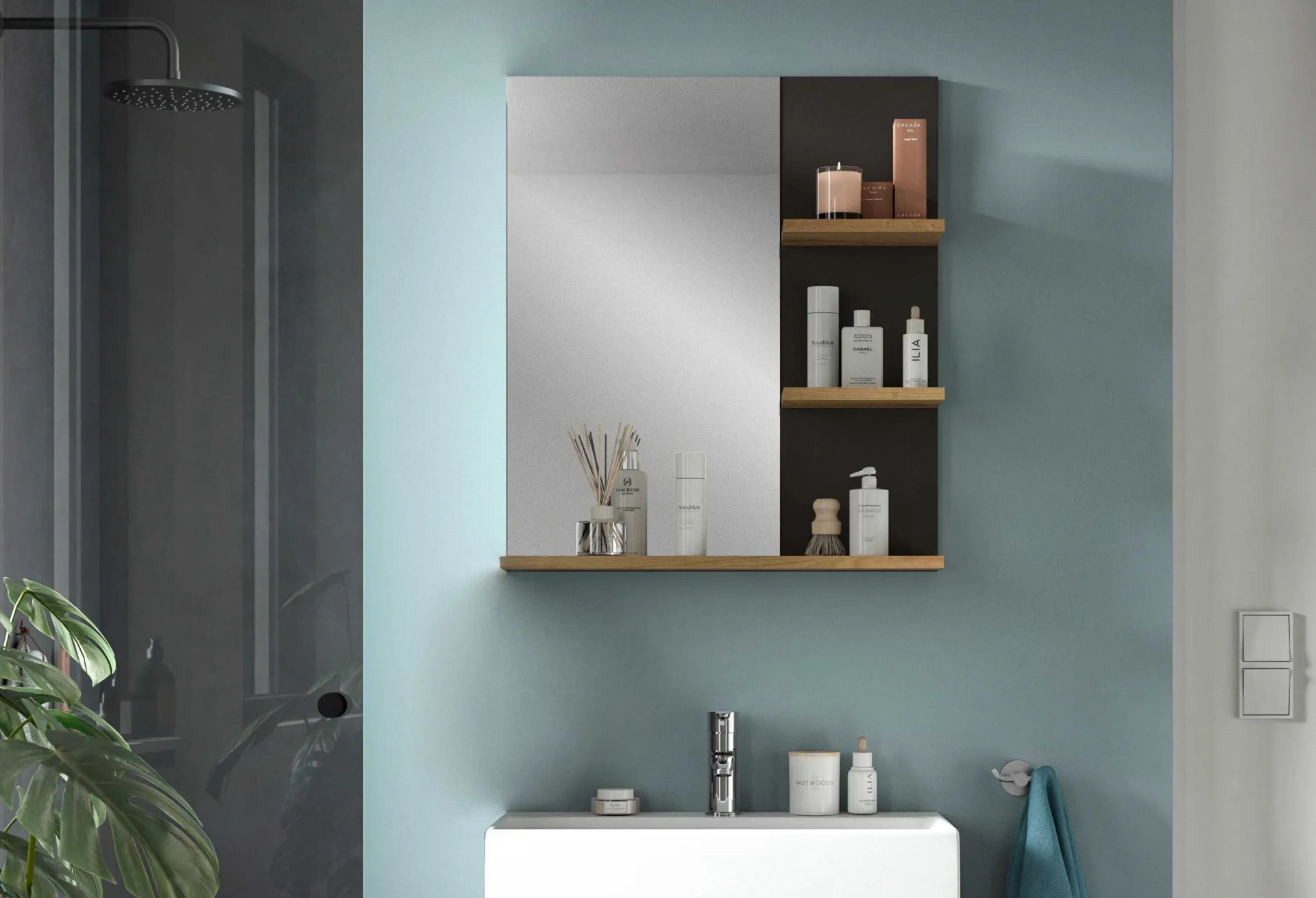 Xonox Spiegel Canu - basaltgrau & Holzoptik - 63x73x16 cm