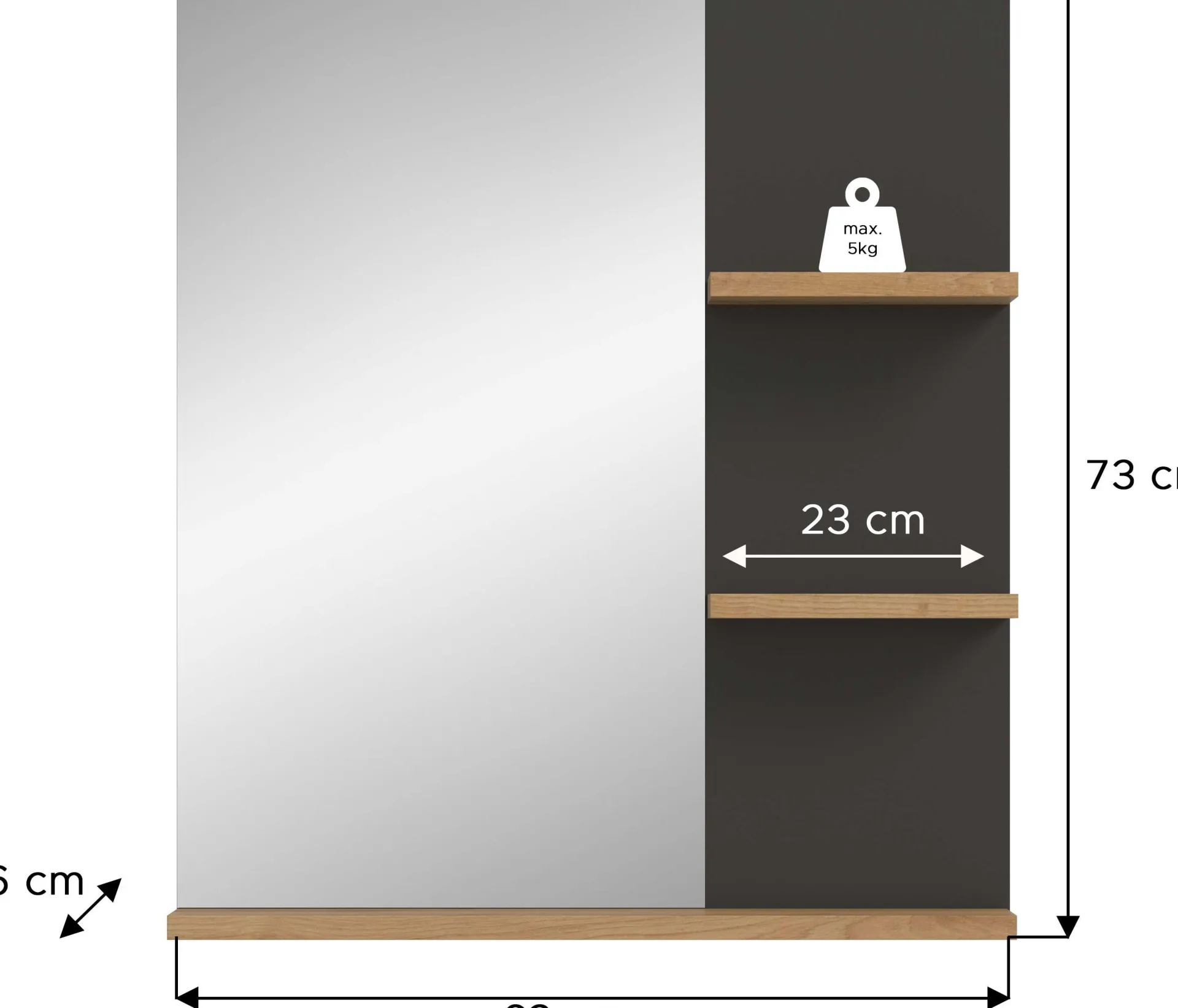 Xonox Spiegel Canu - basaltgrau & Holzoptik - 63x73x16 cm