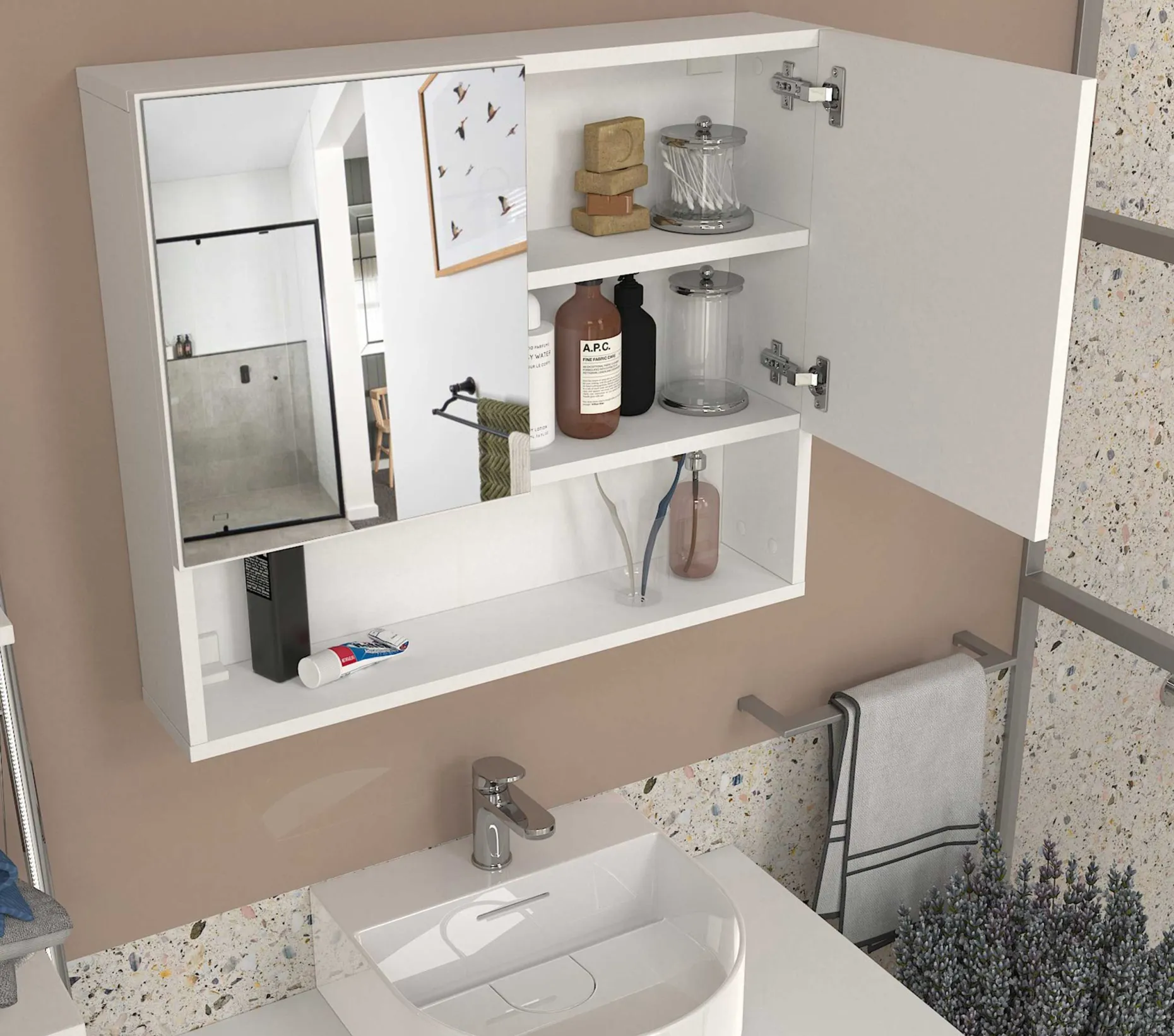 Spiegelschrank Aureliano - 75x17x65cm - 2 Türen - weiß
