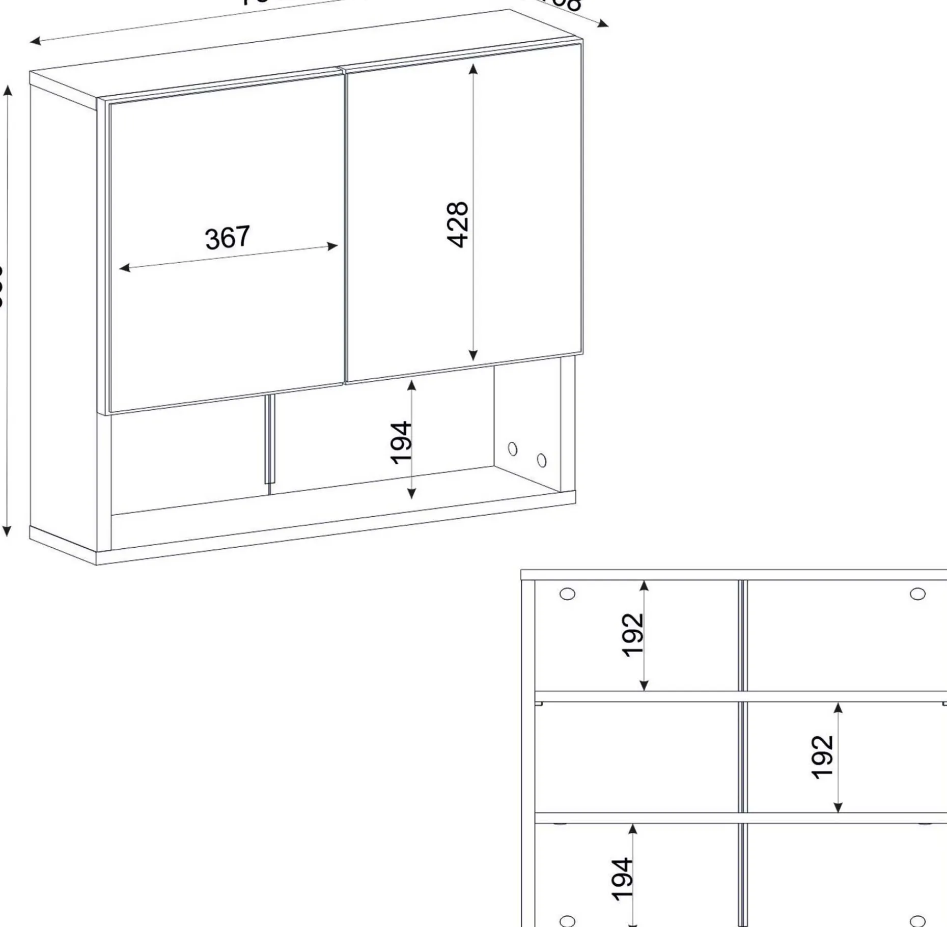 Spiegelschrank Aureliano - 75x17x65cm - 2 Türen - weiß