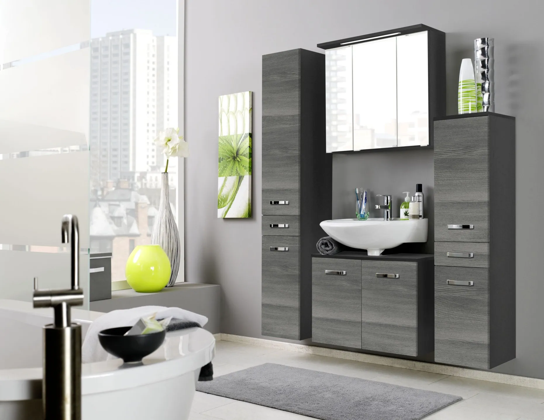 Spiegelschrank Bobbi 60cm Modell 1 3 Türen und LED-Beleuchtung - graphit