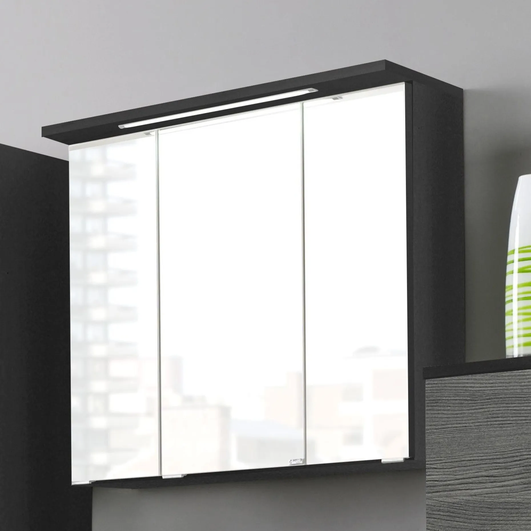 Spiegelschrank Bobbi 70cm modell 1 3 türen und led beleuchtung - graphit