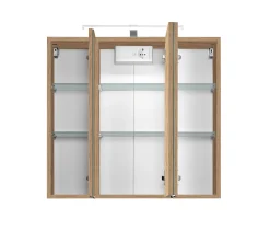 Spiegelschrank Bobbi 70cm Modell 2 3 Türen und led Beleuchtung - Eiche