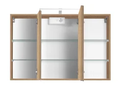 Spiegelschrank Bobbi 100cm Modell 2 3 Türen und led Beleuchtung - Eiche