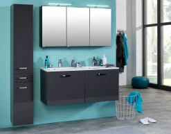 Spiegelschrank Bobbi 120cm Modell 2 3 Türen und led Beleuchtung - graphit