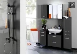 Spiegelschrank Bobbi 60cm Modell 2 3 Türen und led Beleuchtung - graphit