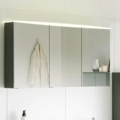Spiegelschrank Florent gebogen 100cm mit 3 Türen und LED-Lichtleiste - graphit