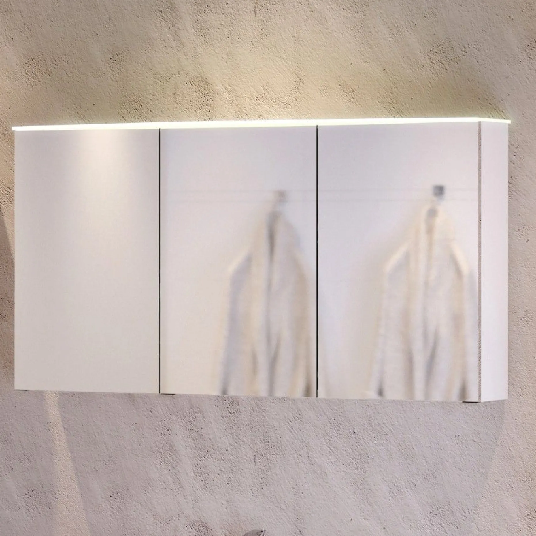 Spiegelschrank Florent gebogen 100cm mit 3 Türen und LED-Lichtleiste - weiß