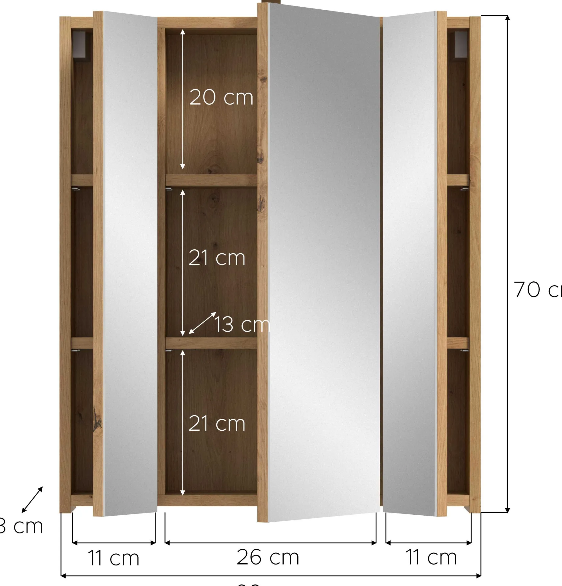 Spiegelschrank Ice Xonox Artisan Oak 60x70x18 cm mit Beleuchtung