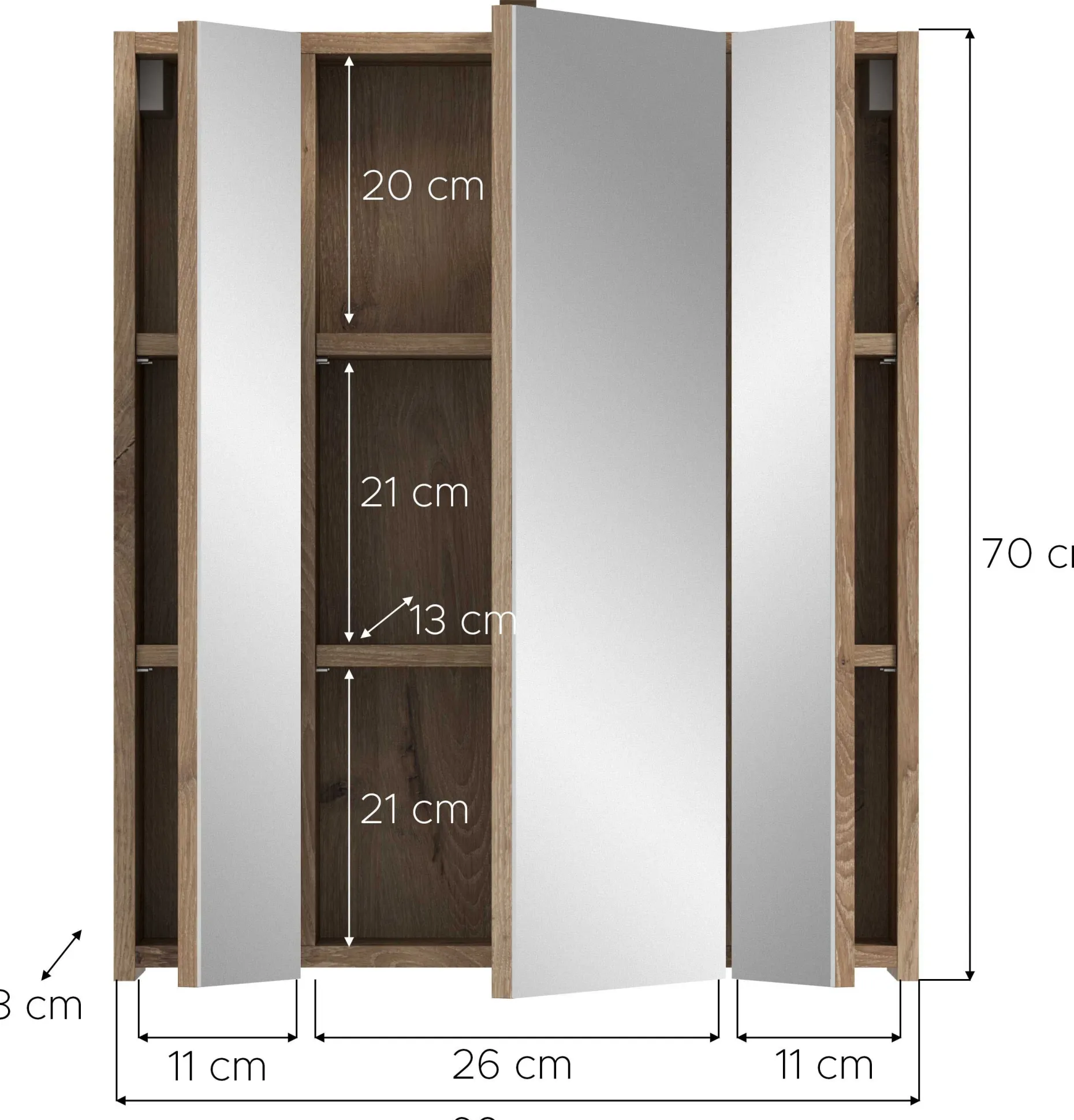 Spiegelschrank Ice Xonox - mattschwarz/Nox Oak - 60x70x18 cm