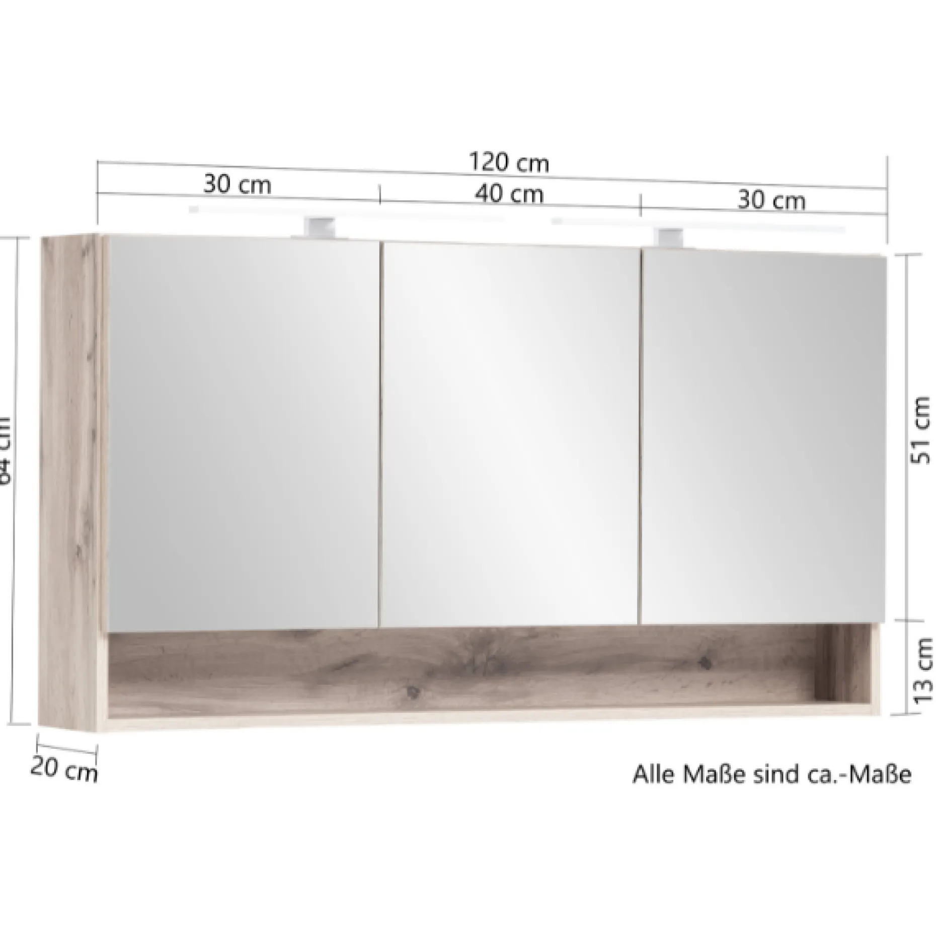 Spiegelschrank Karan 120cm 3 Türen mit Beleuchtung - anthrazit