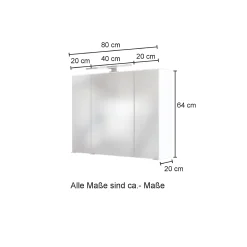 Spiegelschrank Kornel 80cm 3 Türen und LED-Beleuchtung - weiß