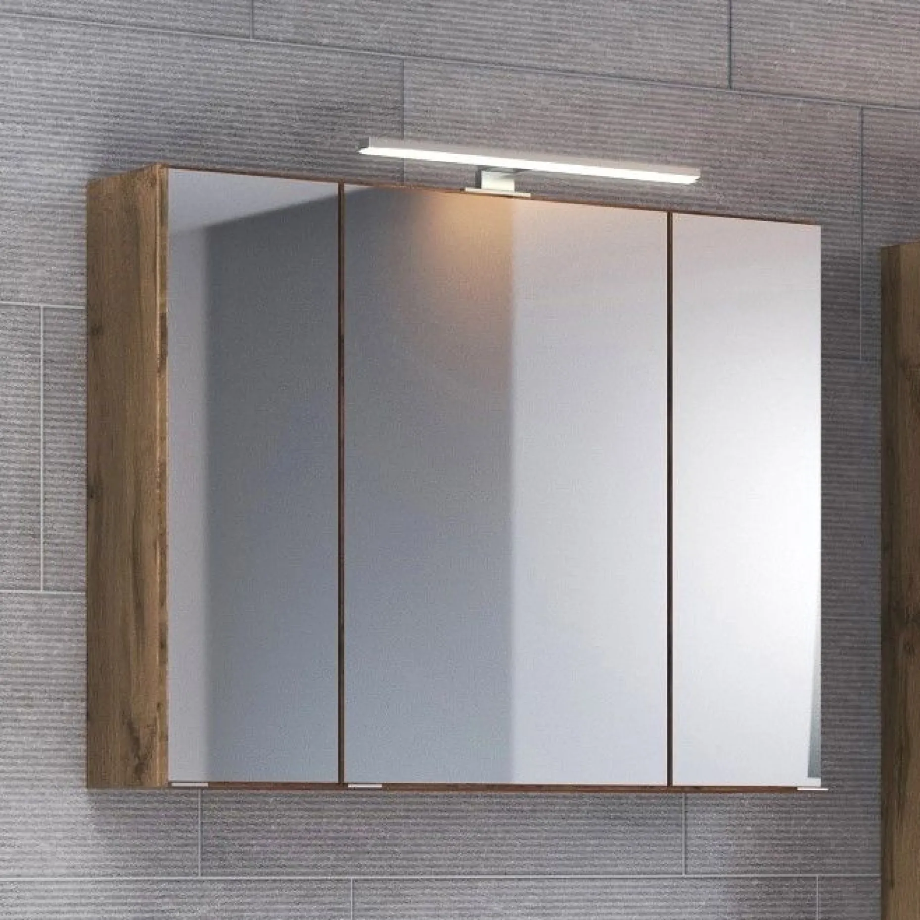 Spiegelschrank Luna 60cm mit 3 Türen und LED-Licht - Eiche
