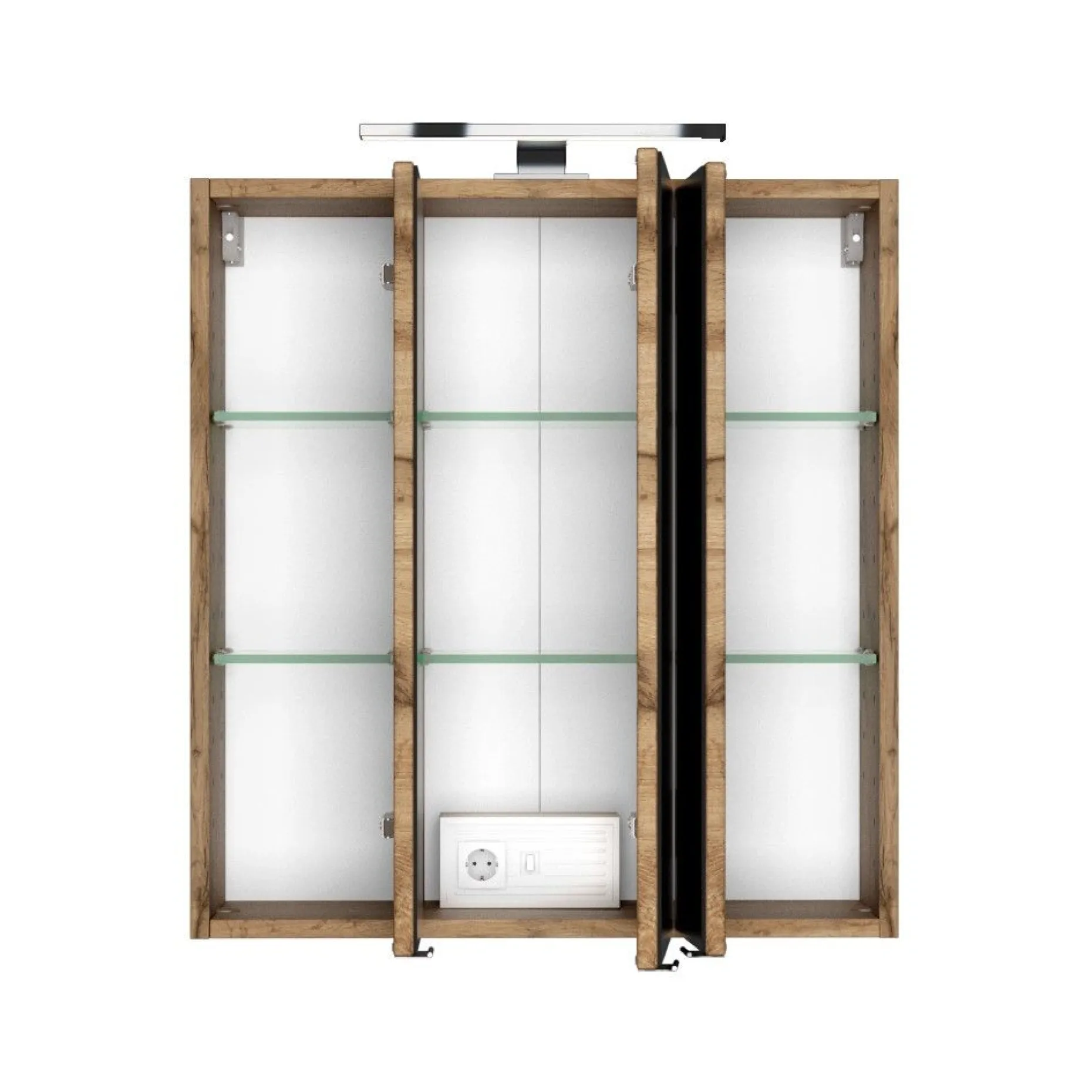Spiegelschrank Luna 60cm mit 3 Türen und LED-Licht - Eiche