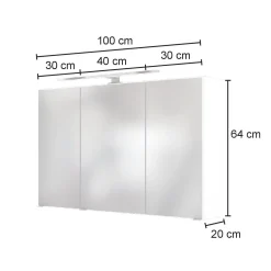 Spiegelschrank Luna 100cm mit 3 Türen und LED-Beleuchtung - Eiche