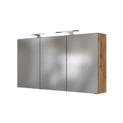 Spiegelschrank Luna 120cm mit 3 Türen und LED-Licht - Eiche