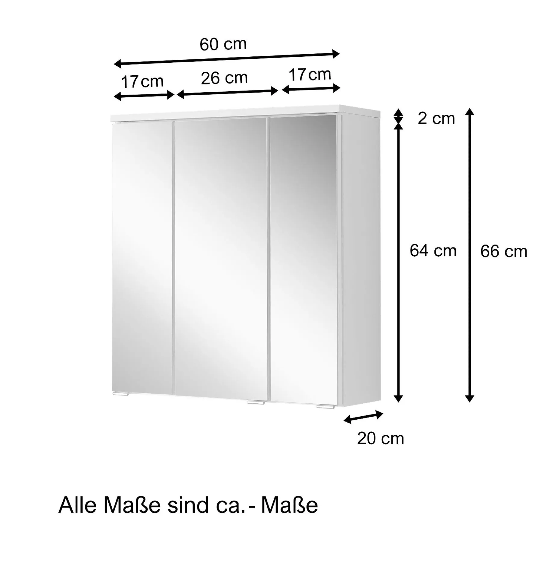 Spiegelschrank Pollet 60cm 3 Türen - weiß