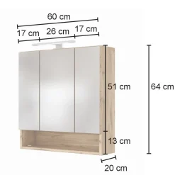Spiegelschrank Sefa 60cm 3 Türen - Eiche wotan