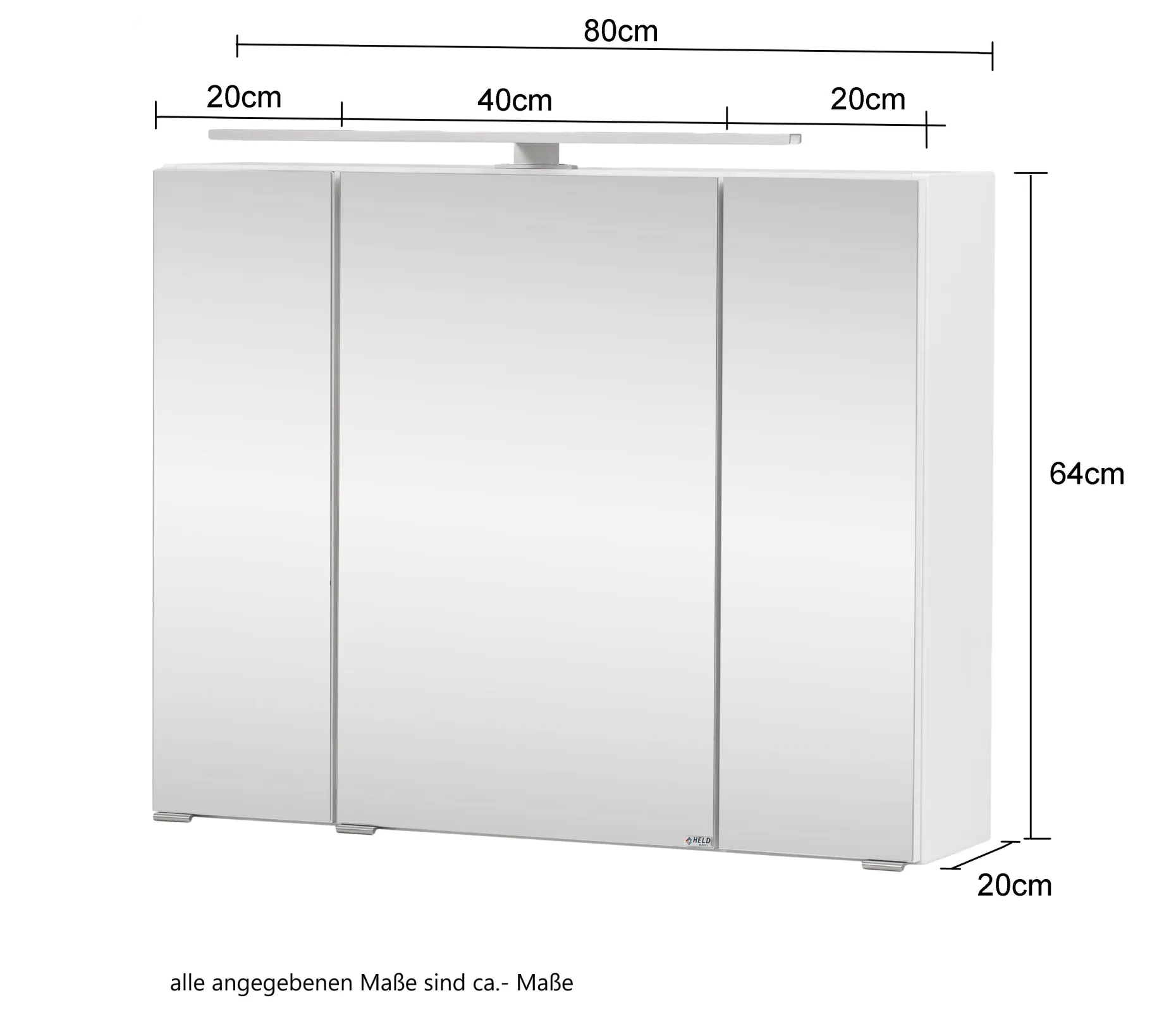 Spiegelschrank Stivan 80cm 3 Türen und LED-Beleuchtung - weiß