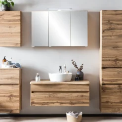 Spiegelschrank Vikas 100cm 3 Türen mit Beleuchtung - Eiche