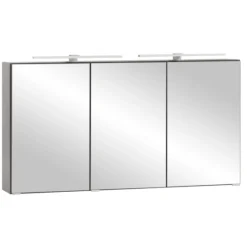 Spiegelschrank Vikas 120cm 3 Türen mit Beleuchtung - Eiche