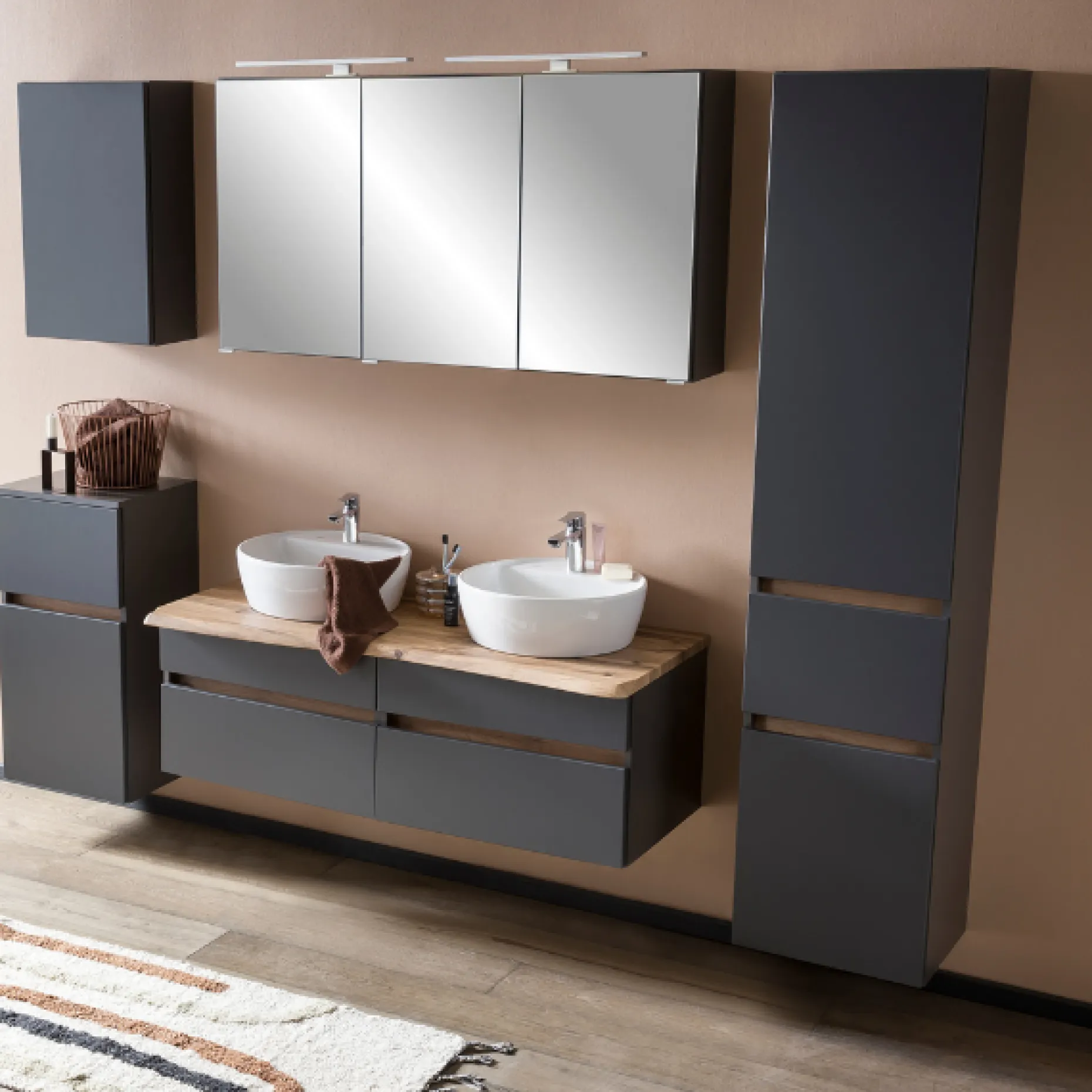 Spiegelschrank Vikas 120cm 3 Türen mit Beleuchtung - Eiche