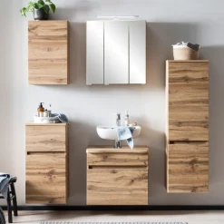 Spiegelschrank Vikas 60cm 3 Türen mit Beleuchtung - Eiche