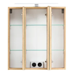 Spiegelschrank Vikas 60cm 3 Türen mit Beleuchtung - Eiche