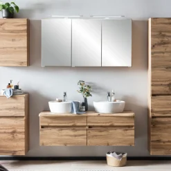 Spiegelschrank Vikas 120cm 3 Türen mit Beleuchtung - Eiche