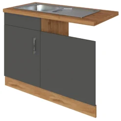 Spülenschrank Sorrella 110cm für Geschirrspüler 1 Tür - Anthrazit/Eiche
