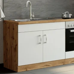 Spülenschrank Sorrella 100cm 2 Türen - weiß/Eiche