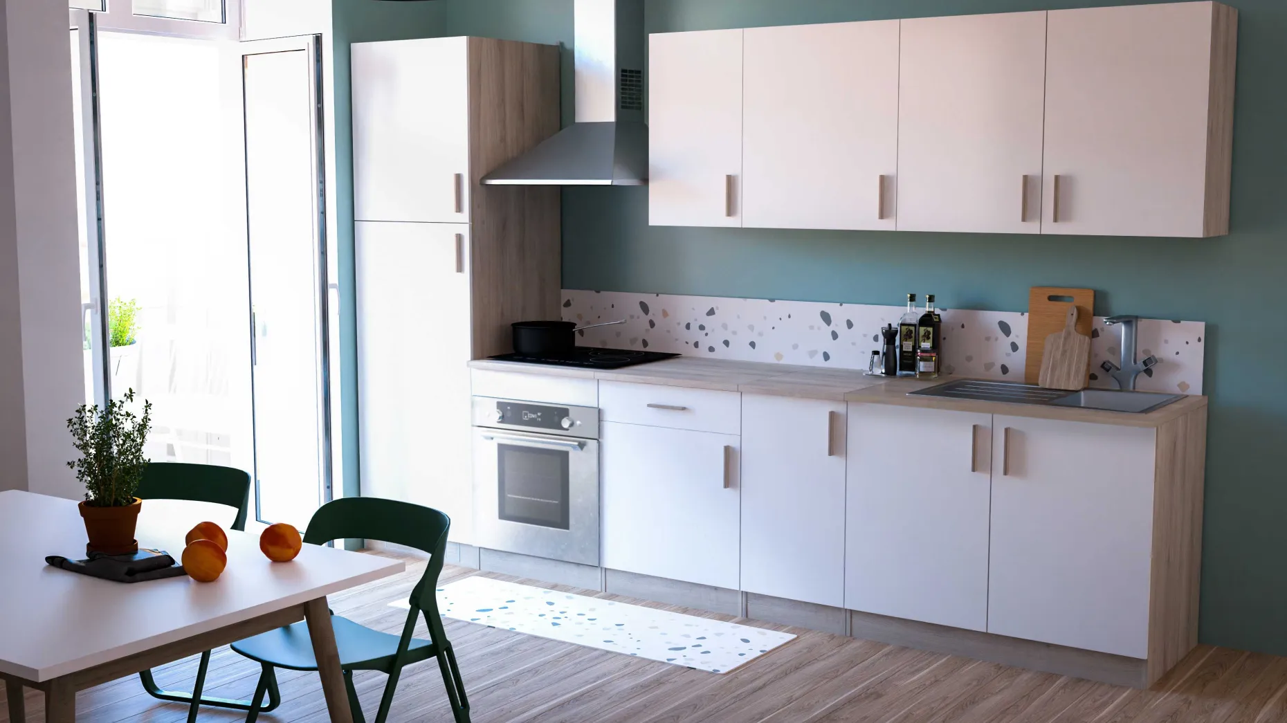 Spülenunterschrank Romanie 100 cm-2 Flügeltüren und 1 Einlegeboden-Kronberg Eiche/Mattweiß