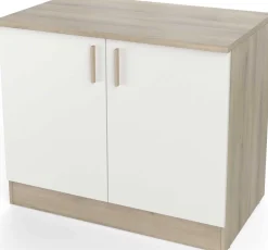 Spülenunterschrank Romanie 100 cm-2 Flügeltüren und 1 Einlegeboden-Kronberg Eiche/Mattweiß