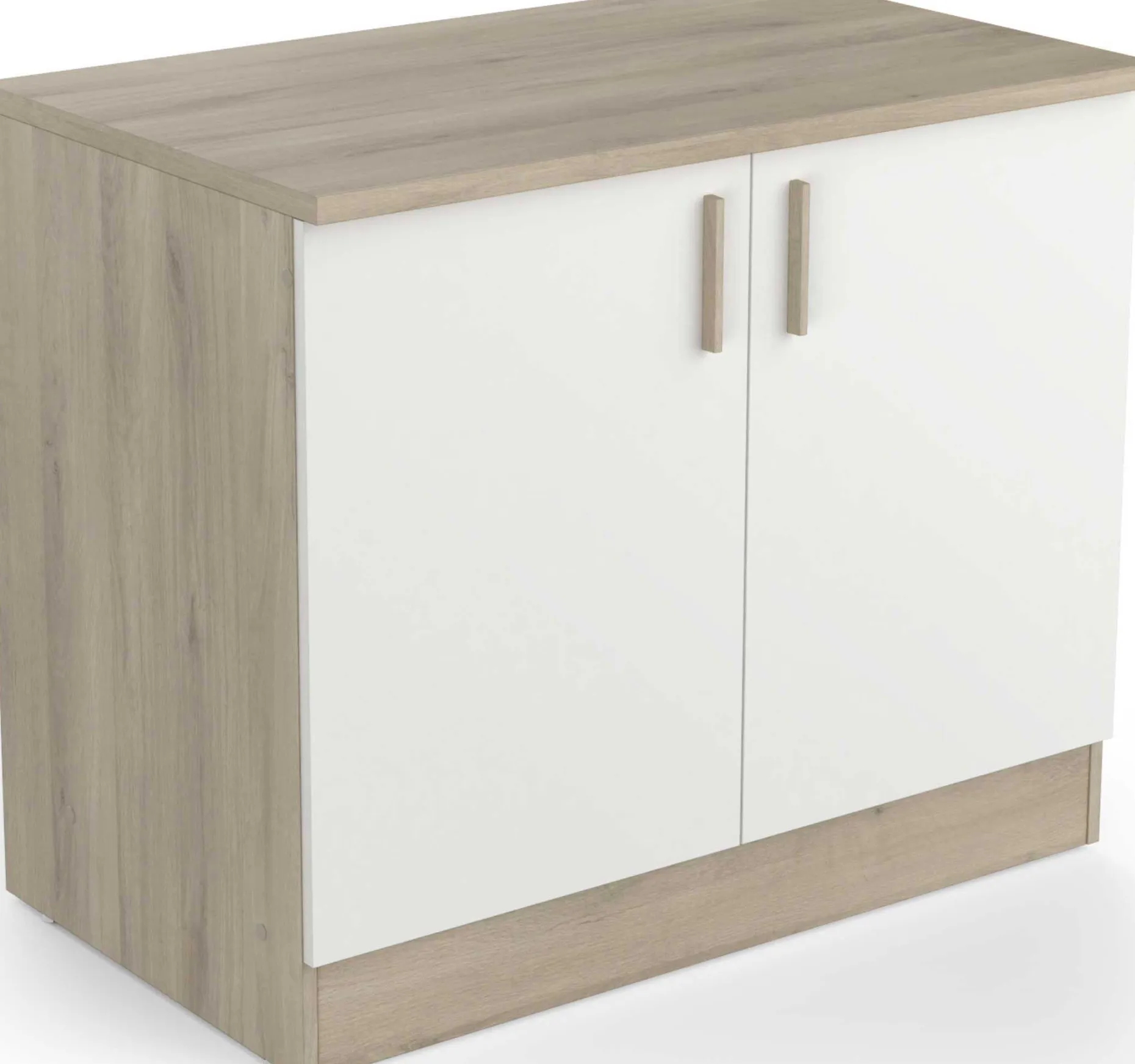 Spülenunterschrank Romanie 100 cm-2 Flügeltüren und 1 Einlegeboden-Kronberg Eiche/Mattweiß