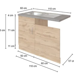 Held Spültisch Sorrella 110cm für Geschirrspüler 1 Tür - Eiche/Beton